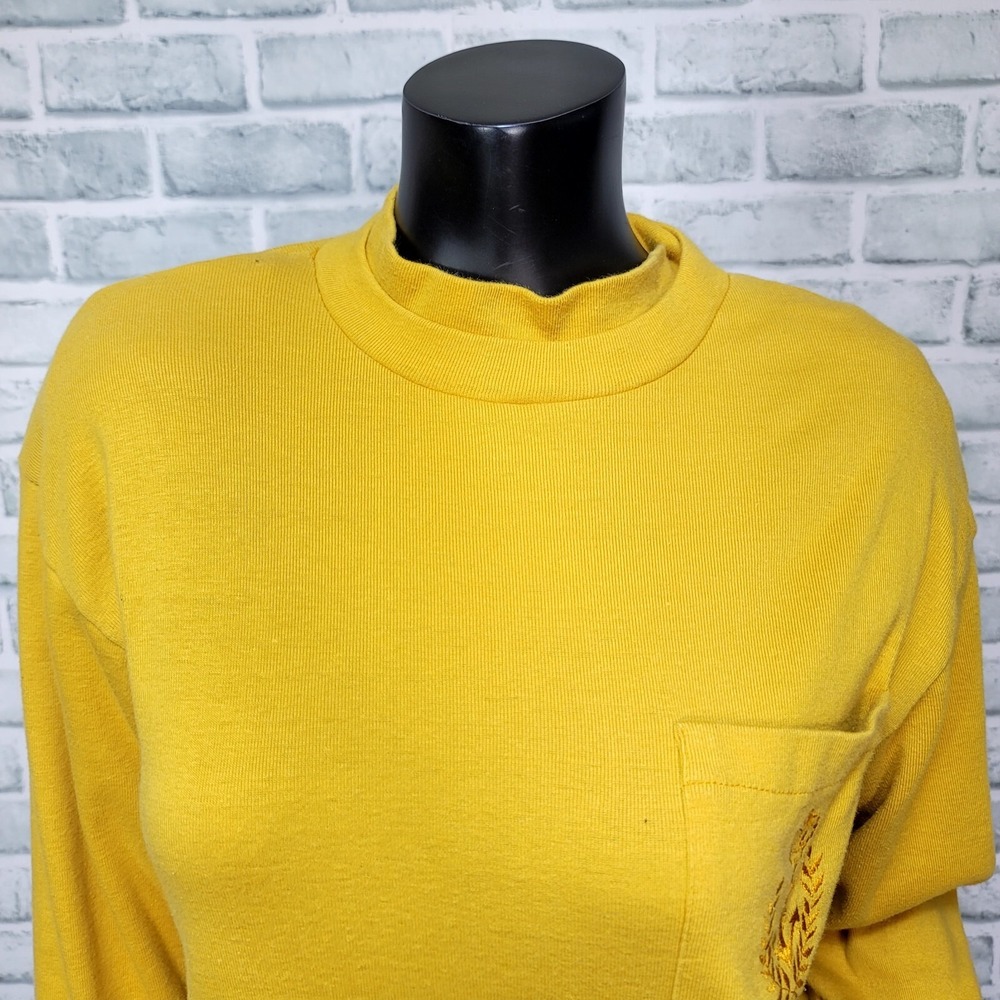 Vintage Disorderly Conduct Yellow Sweatshirt Dress Mock Neck Crest Logo Normcore - Picture 4 of 12